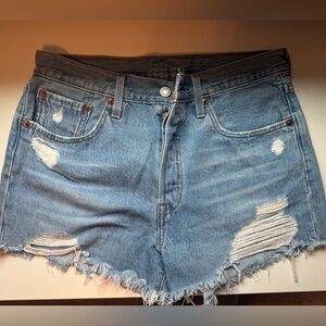 Levi’s 501 Distressed Blue Denim Shorts